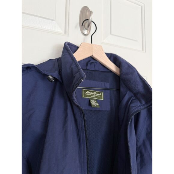Eddie Bauer Mens XL Navy Blue Windbreaker Jacket Hidden Hood Pockets Outdoor - Picture 3 of 14